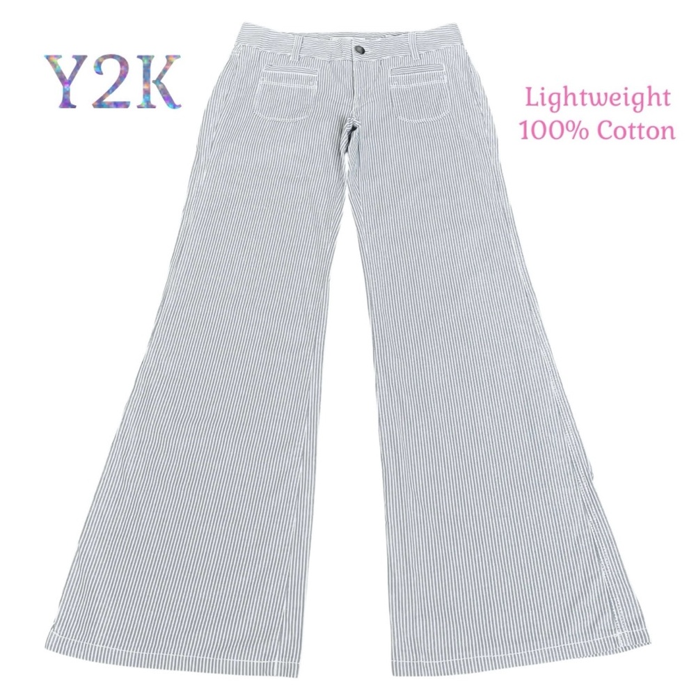 Y2K No Flaws Gap Limited Striped Wide-Leg Cotton Pants size 25 gray white